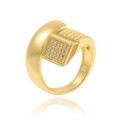 Macro shot of 18K gold plated ring featuring square zircon inlay and textured band detail - Adjustable Open / Textured Square Pavé Diamond Style (CXJ-1430)