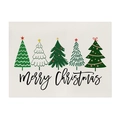 Linen placemat featuring five hand-drawn Christmas trees and Merry Christmas text - Five Christmas Trees-Beige / 32x21cm Cotton Linen