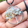 Handmade silver wire Tree of Life pendant with colorful natural stone chips and cord - Amazonite