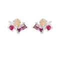 Pink and purple gemstone cluster stud earrings in silver geometric star design - Silver Tone (E2755)