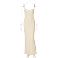 Abito lungo elegante in pizzo beige con vestibilità slim e spalline sottili estive - S / Albicocca