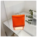 Minimalist bright orange leather squeeze pouch with mirror reflection on white background - Small / Orange