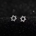 Minimalist S925 sterling silver hexagram stud earrings in polished silver finish - Hollow Star / Silver