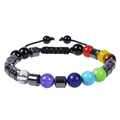 Bracelet ajustable en pierres naturelles 8mm arc-en-ciel avec hématite et corde tressée noire - Pierre arc-en-ciel