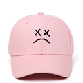 Rosa Baumwoll Baseballkappe mit schwarzem Sad Boy Gesicht Bestickung für Streetstyle - Rosa und Schwarz