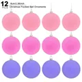 Lot de 12 boules de Noël floquées en tons rose et violet, diamètre 6cm pour sapin - 6cm-12 Pièces / Mélange Rose Violet
