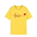 Short sleeve yellow cotton t-shirt with red 'love' text and heart graphic print - XS / Yellow 317 (Red Print)