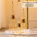 Three-piece gold wired LED Christmas trees with Fu character in 40cm, 60cm, and 80cm sizes - 40cm/60cm/80cm