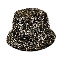 Sparkly gold and black sequin bucket hat for women with leopard print pattern - Gold Black