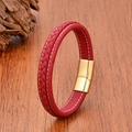 Red braided leather bracelet for men and women with golden magnetic stainless steel clasp - 19cm / Red/Gold Clasp