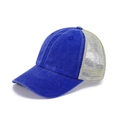 Washed cotton baseball cap in bright blue and beige mesh with vintage distressed look - Adult 56-60cm / Royal Blue-Khaki Mesh