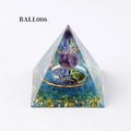 Orgone pyramid with purple crystal ball, tree of life, and gold leaf in resin base - BALL006-Purple Ball/Tree of Life Pattern/Coil/Blue Stones