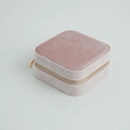 Pink velvet jewelry organizer box with gold zipper for rings and necklaces - Square / Pink