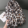 Thick beige cashmere-like scarf with classic leopard print pattern and tassel fringe - 70-180CM / Black and White