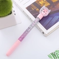 Pink cat-shaped quicksand gel pen with purple glitter and 100% Girlish text - Cat Pink