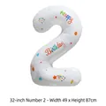 Ballon chiffre 2 en aluminium blanc 32 pouces avec imprimé Happy Birthday coloré - Chiffre 2 / 50 Pièces / Blanc