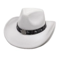 Chapeau de cowboy blanc en laine feutrée avec bord large et emblème logo Medusa argenté - M (56-58cm) / Blanc