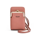 Sac à bandoulière rose pour téléphone avec texture tressée et fermoir métallique - Brun Cameo Motif Litchi