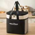 Portable insulated lunch bag in black and white with side mesh pocket and sturdy handles - L Black