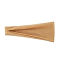 Elastic mustard yellow yoga headband with a wide folded knit texture for sports and fitness - Light Beige