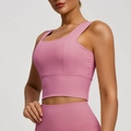 Lotus pink sports bra with wide straps and square neck for high impact workout - Dusty Pink