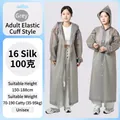 Translucent grey EVA adult long raincoat with drawstring hood and snap buttons - Grey (Adult Bundle Mouth 100g)