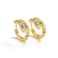 Elegante goldene Schlangenohrringe mit funkelnden klaren und grünen Kristallverzierungen - Goldene Schlange Grüne Augen (40598)