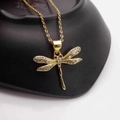 14k gold plated dragonfly pendant necklace with sparkling cubic zirconia and red eyes - Gold Dragonfly-Hollow Zircon Wings Red Eyes