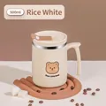 500ml cream-colored 304 stainless steel coffee mug with a cute bear pattern and lid - Single Cup / Off White
