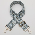 Tracolla etnica larga 5cm con motivo geometrico grigio-blu e fibbie in metallo dorato - No. 717 Gancio Dorato