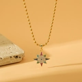 Golden bead chain necklace with multi-color gemstone star pendant and white zircon inlay - Gold Multi-color Zircon North Star