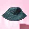 Dark green plush bucket hat for women in thick faux fur with a warm thermal lining - 56-58cm / Dark Green