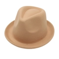 Classic khaki felt fedora hat for men and women featuring a short brim and wool-like texture - Camel