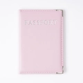 Pink PU leather passport holder with silver stamped text and detailed stitching - Pink