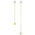 Asymmetric long tassel earrings with natural white pearls and gold chains in silver - Golden Asymmetric Tassel Pearl Drop Earrings (GPE42)