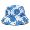 Sombrero de pescador de lona blanca con estampado geométrico de ojo azul y mandala - M / Blanco con mandala azul