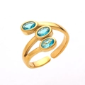 Gold triple-layer stainless steel open ring featuring oval blue zircon gemstones - Gold + Blue