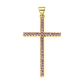 Golden cross pendant charm with purple cubic zirconia stones on white background - Pendant 41 (Gold Pave Purple Stone Cross)