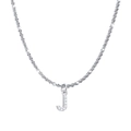 Titanium steel silver letter J necklace with micro-paved diamonds and popcorn chain - Letter J / Steel