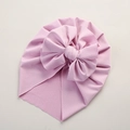 Detailed macro view of pink baby turban hat showing waffle knit texture and large bow - 21*17 cm / Water Pink