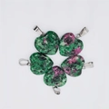 Five heart-shaped natural stone pendants in green and pink stone with metal clasps - Ruby Zoisite