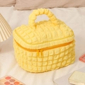 Beauty case giallo crema con texture a nido d'ape manico e doppia cerniera - Giallo Grande 24*17*15cm