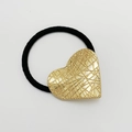 Elastic black hair tie featuring a golden heart-shaped alloy pendant with grid texture - Matte Gold - Heart