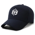 Navy blue breathable baseball cap with silver geometric NY logo and laser-cut side vents - Adjustable / Navy Blue