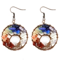 Handmade life tree drop earrings with colorful natural crystal stone and bronze wire - Rainbow
