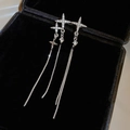 Macro view of silver tassel earrings with sparkling rhinestones and star accents - 1# Silver Earring Post - Silver