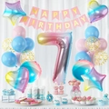 Detailed setup of gradient number 7 balloon set with macaron party banners and sweets - Number 7 Set