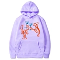 Sweat à capuche violet clair avec imprimé homard martini et poche kangourou sur fond blanc - Lavande