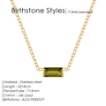 August Peridot birthstone rectangle pendant on a 14K gold-plated stainless steel chain - August Light Green (Peridot Color)