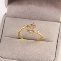 Bague ajustable dorée ornée de fleurs violettes et d'éclats de zircon blanc brillant - Or / Style Double Fleur Violette (Style 23)